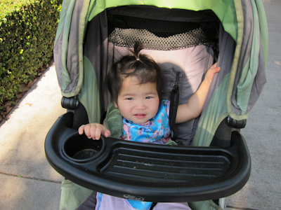 This was also the first time I successfully got her hair up in a little top ponytail to get her bangs out of her eyes